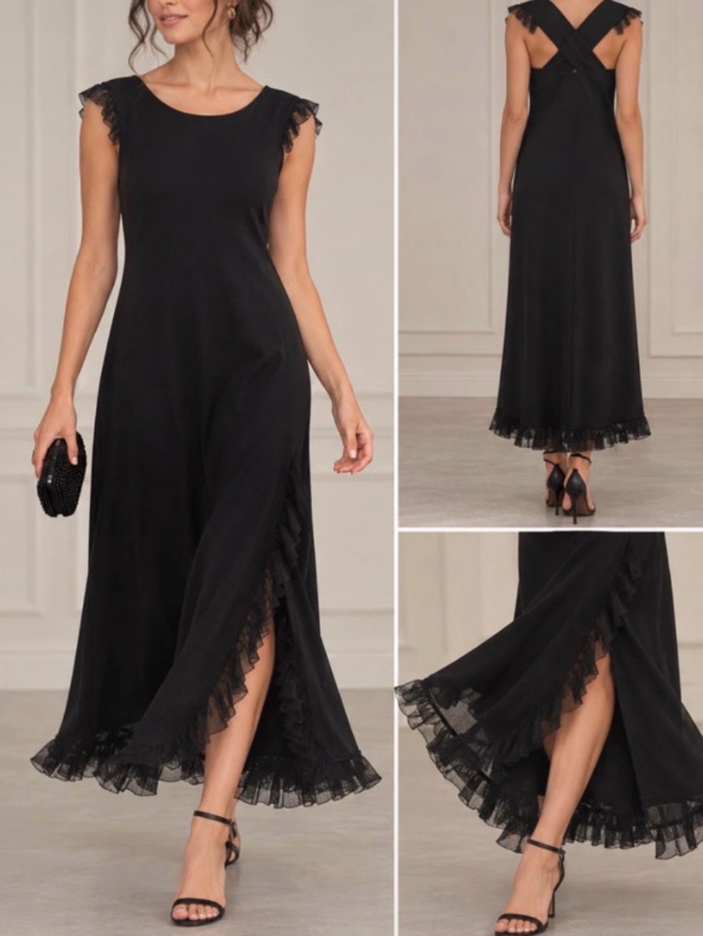 Elizabeth and James Black Sleeveless Maxi Dress with Ruffle Hem. New with tag